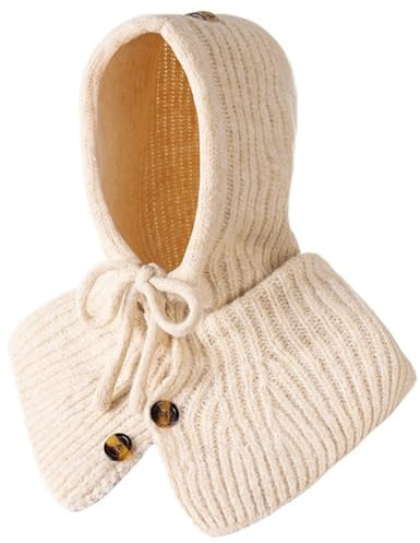 Vayliro Sturmhaube Damen Winter Balaclava Strick Skimaske Strickmütze Fahrrad Schalmütze Kapuzenschal 2 in 1 Mütze Schal Kaschmir Warm Haube Ski Maske Beanie Balaclava Damen Winter Kapuzenschal,Beige