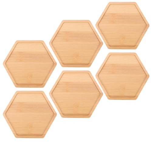 Mipcase 6pezzi Sottovaso in bambù Esagonale per Piante Sottobicchiere per Piante Grasse Vassoio di Drenaggio per Fioriere Base per Vasi da Fiori Vassoio per Acqua per Vasi da Fiori da Inte
