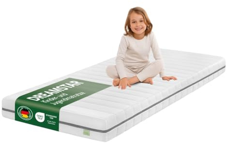 DREAMSTAR Ergo Junior Materasso per bambini e ragazzi | Materasso ergonomico in schiuma fredda | Materasso arrotolabile | Öko-TEX | Grado di durezza H2 I Ipoallergenico e antibatterico | 13 cm | 90 x