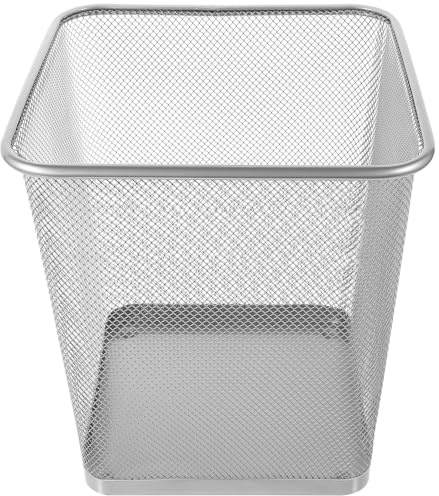 DOITOOL Cesto de Basura Metálico de Malla Cuadrado Pequeño, Papelera Plateada de Metal Ventilada, para Oficina, Dormitorio y Hogar, Cubo Organizador Funcional para Espacios Interiores