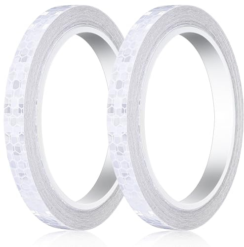 Tucnoeu 2 Rolls 0.4 X 26.25 Feet White Reflective Tape, Waterproof Self Adhesive Dot Reflector Tape, Thin Warning Caution Reflective Ribbon Roll Outdoor Safety for Bike Vehicles Scooter Helmet