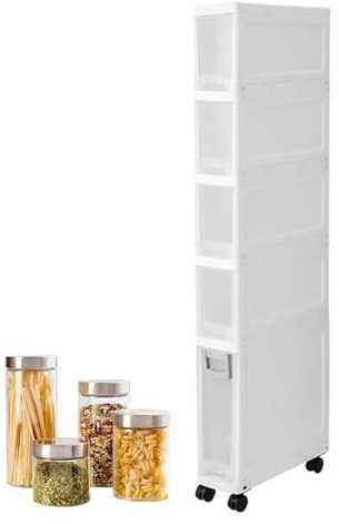 Armario de Almacenamiento de baño Estrecho con diseño de Ahorro de Espacio, Organizador Alto y con cajón, Estante de Cocina Transparente y fácil de Ver con Ruedas, movible, Uso en Sala de