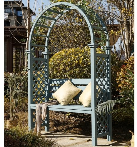 Banc de jardin en bois avec arche dôme pour plantes grimpantes et chaises d'extérieur