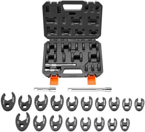 VEVOR Jeu 20 Clés à Patte d'Oie à Tuyauter Entraînement 3/8'' Clé à Fourche, Métriques et SAE, en Acier Allié 40Cr, avec Mallette de Rangement, Double Marquage, pour Entretien et Réparation Automobile