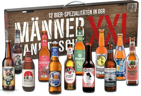 Kalea | XXL Männerhandtasche | 12 x 0,33l Bierspezialitäten aus Privatbrauereien | Biergeschenke für Männer und Frauen | Weihnachten | Geschenksidee