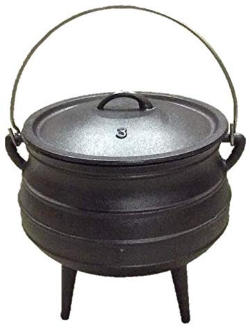 Cuisiland Olla de hierro fundido Potjie de 8.5 cuartos con tapa y 3 patas – Olla de fuego de estilo sudafricano pre-sazonada para cocinar al aire libre, sopas, guisos y estofado – Horno holandés de