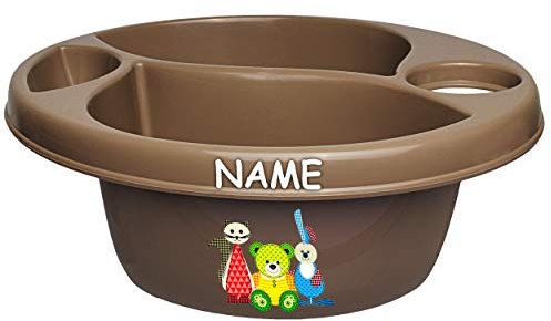 alles-meine.de GmbH Waschschüssel/Kinderwaschbecken - braun - Dunkelbraun Tiere - Teddy - Katze - Hase inkl. Name - Bieco - 3 Kammern - Baby - Putzeimer - Windeln Wickelsch..