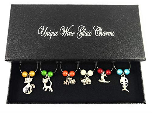 Libby's Market Place Cat Lovers Wine Glass Charms with Gift Box