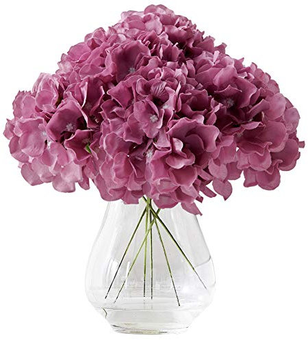 Kislohum Hortensia de Seda hortensias Artificiales de hortensias de Flores Malva con Tallos Largos hortensias para decoración de Interiores y Exteriores, 10 Unidades