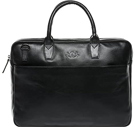 SID & VAIN große Laptoptasche schmal echt Leder - 15.4 Zoll Laptop Business-Tasche Boston L - Umhängetasche Aktentasche mit Laptop-Fach - Ledertasche Herren und Damen schwarz handgefertigt