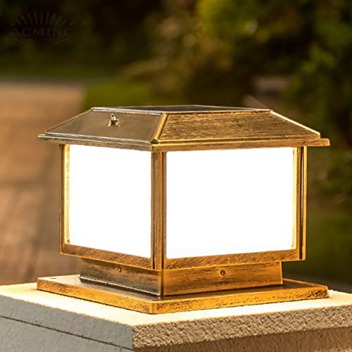 ACMHNC Solar Außenleuchte Mit Fernbedienung, Vintage Gartenlampe Außen Sockelleuchte in Antikem Look, Retro Pollerleuchte Aluminium Quadratisch IP54 Wegeleuchte,3 Farbtemperatur, Timer,S/brown