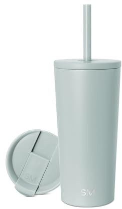 Simple Modern Insulated Tumbler Cup with Straw Lid and Flip Lid | Reusable Stainless Steel Water Bottle for Cold Brew Tea Iced Coffee Travel Mug | Classic Collection | 20oz | Sea Glass Sage