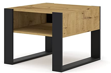 BIM Furniture Couchtisch MONDI 60 x 60 cm Quadrat Beistelltisch, Tisch mit Regal (Artisan Eiche)