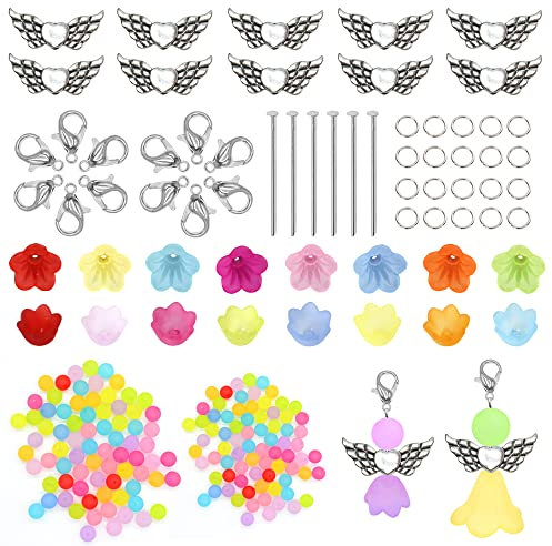Trsnzul Hochzeit Taufe Anhänger Perlenengel Bastelset 60 Perlenengel Basteln Zubehör Schutzengel Selber Machen Set Engel Basteln Perlen Perlenengel Basteln Set für Handmade DIY Engel Schlüsselanhänger