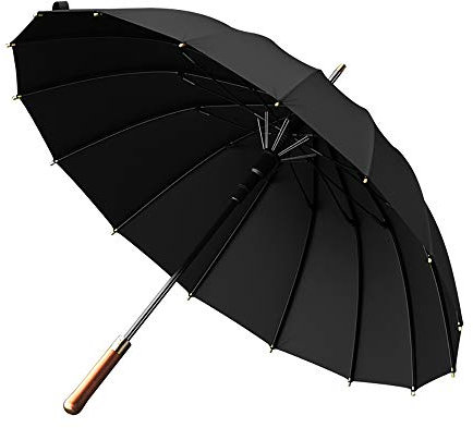 Neuer 16K Regenschirm Regen Frauen Luxus Holzgriff Langer Regenschirm Herren Business Japanischer Stil Automatischer Regenschirm Winddicht (Grau) (Schwarz) (Schwarz)