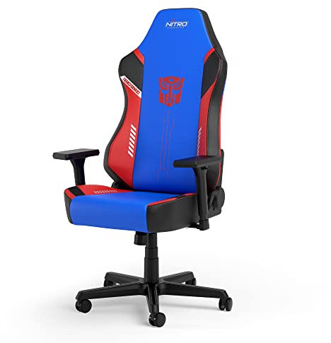 NITRO CONCEPTS X1000 Gaming Stuhl - Transformers Optimus Prime Edition - Ergonomischer Bürostuhl mit verstellbaren Armlehnen Lendenwirbelstütze - Hochwertiges PU-Leder - Gaming Sessel - Rot/Blau