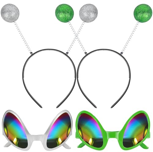 Goenb 4 Stück Alien Haarreif Alien Brille, Haarreif Alien Stirnband Alien Headband Alien Kostüm Zubehör für Erwachsene Kinder für Karneval Faschings