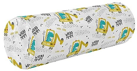 FRODOTGV Niedliches Kawaii-Dino-Bagger-Bettkissen, feste Nackenrolle, runde Kissenbezüge, dekoratives Zylinderkissen, Nackenstütze