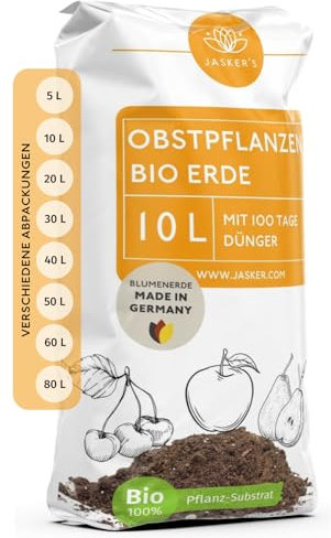 Bio Erde für Obstpflanzen 10 L - Universalerde mit 30% weniger Torf - Erde für Apfelbaum, Kirschen und andere Obstbäume