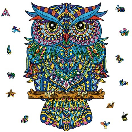 GLOBLELAND Holzpuzzle Erwachsene 200 Teile Holzpuzzles Eule Wooden Puzzle Unregelmäßige Einzigartige Puzzle für Erwachsene Kreatives Weihnachten Geschenke 14.17x9.6 Zoll