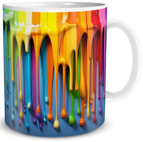 TRIOSK Maler Tasse Kunst Malerei mit Regenbogen Farben Kunterbunt Geschenk lustig für Frauen Männer Malermeister Künstler, Keramik 300ml