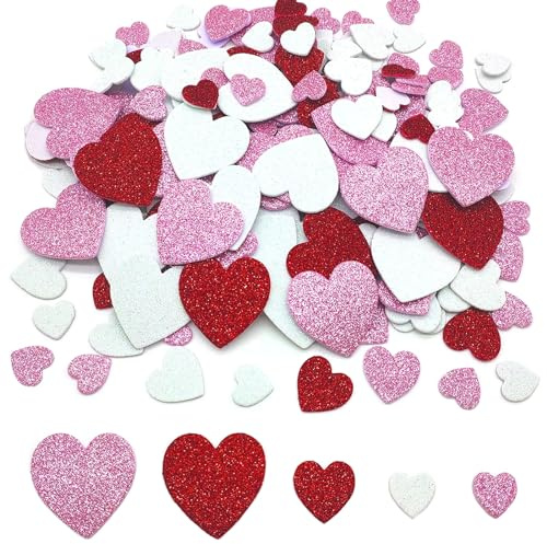 XQMMGO 300 Stück Herzen Schaumstoff Sticker, Moosgummi Selbstklebend, Aufkleber Glitzer für DIY Dekoration, Geburtstag Hochzeit