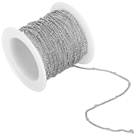 Tissting Catena di Perline 6m Argento Acciaio Inossidabile Catena a Maglie Decorative Creazione di Gioielli Fai-da-Te Decorazione a Catena per Collana Bracciale Caviglia