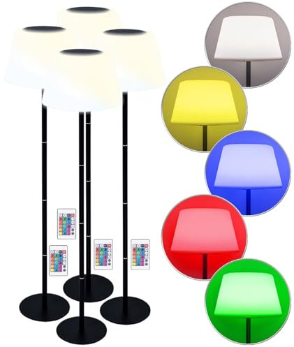 Lunartec Solar Tischleuchte außen: 4er-Set Solar-LED-Tisch- & Stehleuchte, Fernbedienung, RGB&CCT, 400 lm (Outdoor-Beleuchtung, nInnenbeleuchtungen, Gartenleuchte Standleuchte)