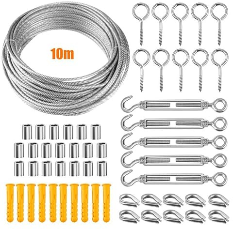 Kraftig trädgårdstråd för klätterväxter 10M/2 mm PVC-belagt rostfritt stål vajersats, M5 Spänntråd Spännspänningssats
