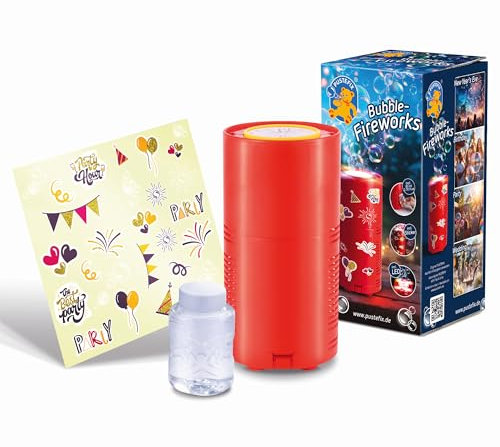 PUSTEFIX Seifenblasenmaschine Bubble Fireworks I Seifenblasen Kinder Set I Bubble Spaß bei Kinderpartys & Silvester