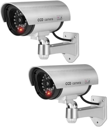 CCD 1100B Outdoor Indoor Fake Dummy Imitation CCTV Security Camera with Blinking Flashing Light Bullet Shape (Pack of 2)