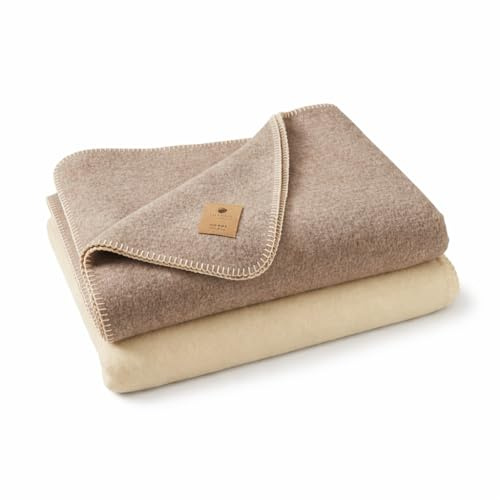 TILLHÅLL Wolldecke aus 100% Reiner Mongolischer Lammwolle | besonders weich | Made in Germany | 150x200 cm | unifarben – Taupe