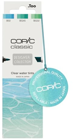 Copic Classic DESIGNER COLLECTION Set Clear water tints, Marker Set mit 3 Blautönen, Twin Marker mit einer breiten und einer feinen Spitze
