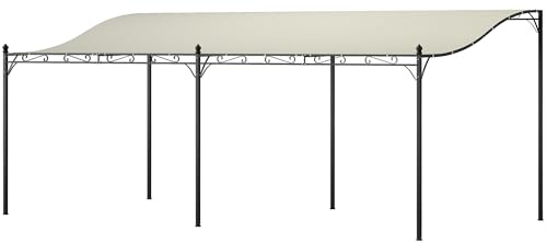 Outsunny Pérgola de Pared de Jardín 3x6 m, Cenador de Jardín con Techo Inclinado, Orificios de Drenaje y Estructura Metálica, Resistente a la Intemperie, para Patio, Terraza, Balcón, Blanco Crema