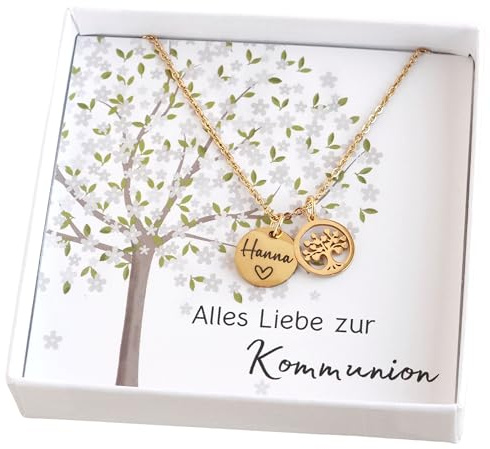 Taufkette Kette mit Baum des Lebens Gold Silber Lebensbaum Namenskette mit Gravur Geschenk zur Taufe Kommunion Konfirmation Taufgeschenk Mädchen Junge Patenkind