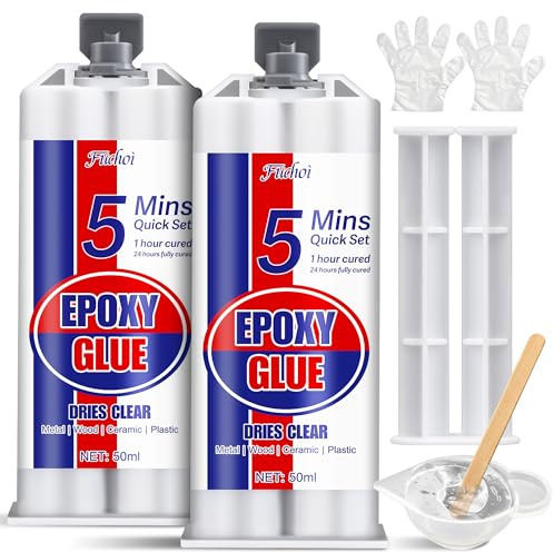 Colle Epoxy Bi-composant 100 ml - Colle Résine Transparente 5 minutes, Adhésif Extra Forte tous Supports, Réparation Rapide Plastique, Bois, Métal, Verre, Céramique, Tissu et Carrelage