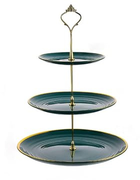 Tefrine 3 Tier Cupcake Stand Plastic Tiered Tray Stand for Tea Party Baby Shower, Wedding Dessert Tower Round Gold Rim Cake Stand Cupcake Holder Ideal for Serving Treats（Green