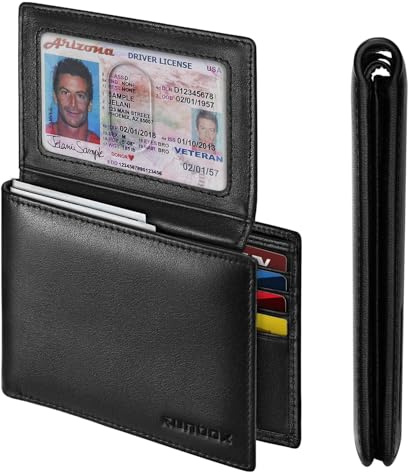 RUNBOX Leather Wallet for Men, Genuine Leather Mens Wallet Bifold Rfid Blocking with 12 Cards and 2 ID Windows, Minimalist Wallet for Men with Gift Box