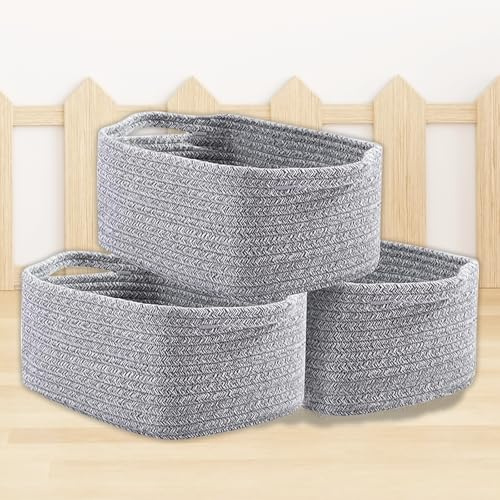 Hopelit 3er Set Aufbewahrungskorb Geflochten Baumwollseil, Aufbewahrungskorb Kinder mit Griffen Stapelbare Multifunktionelle Organizer Körb Für Kinderzimmer Wickeltisch Organizer - Grau