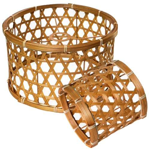 Bambus Lampenschirm Set, 30 cm und 16 cm, Zylindrisch, Rattan-Optik für Hänge- und Deckenleuchten,stehlampe (2, Bohème kaffeebraun)