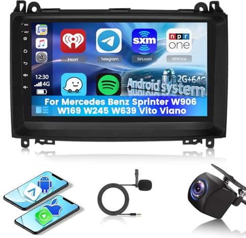 Radio Coche para Mercedes Benz Sprinter W906 W169 W245 W639 Vito Viano | 2G+64G Pantalla Táctil HD de 9 pulgadas con Wireless Carplay y Android Auto/GPS/WiFi/Bluetooth/EQ/FM RDS