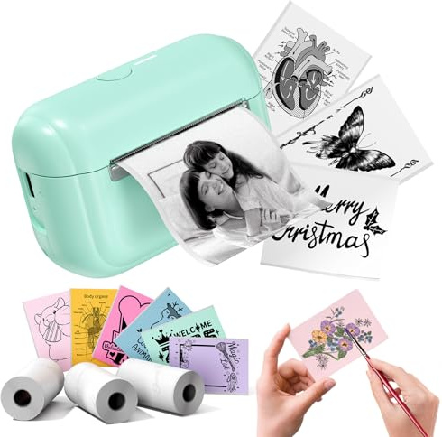 Memoking Mini Drucker für Smartphone, Bluetooth Q02E Minidrucker Fotodrucker für Jungen & Mädchen, Tragbare Thermodrucker Mini für Studiennotizen, Anatomische Diagramme, Fotos, DIY, Geschenke