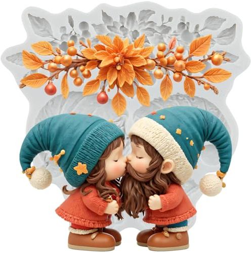 MINFEIDMS Lutin de Noël Moules Fondant Noël Moule en Silicone pour Décoration de Gâteau Cupcake Topper Chocolat Bonbons Sucre Artisanat Pâte en Caoutchouc Argile Polymère