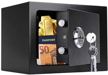 Safe Tresor mit 3 Schlüssel, 23x17x17cm Tresor für Zuhause, Kleine Möbeltresor für Bargeld, Schmuck und Dokumente (Schwarz)