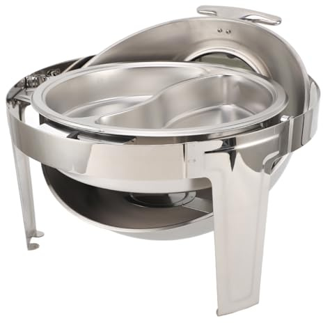 Sahgsa Chafing Dish - Set da buffet, in acciaio inox, 6 l, buffet, catering, scalda cibo, riscaldamento alcolico, coperchio in vetro visibile, rotondo (padella con 2 scomparti)