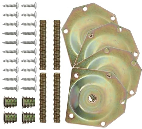 TEHAUX Placa de Montaje para Patas de Muebles 4 Piezas, Hierro, 12° | Incluye Tornillos, para Patas para Sofas y Sillas, Acabado Estilo Mid-century, Montaje Fácil
