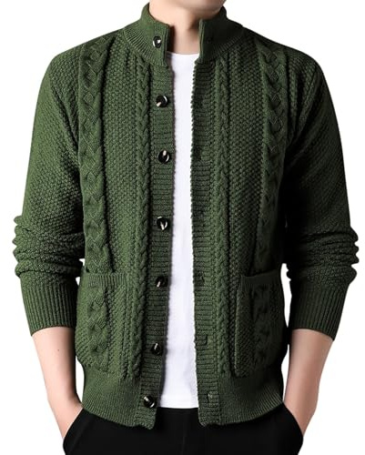 Generisch Trachtenstrickjacke Für Herren Trachtenjacke Herren Oktoberfest Jacke Trachtenanzug Trachtenjanker Modern Tracht Trachten Strickjacke Janker Hemden Strick Trachtenstrickjacke (Green, L)