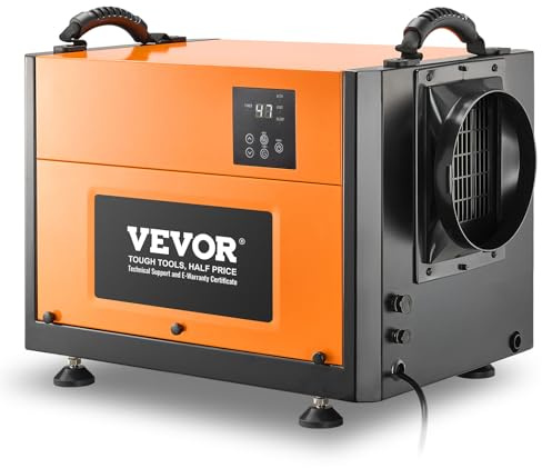 VEVOR 125 Pints Commercial Dehumidifier with Drain Hose, Portable Crawl Space Dehumidifiers for Basement Storage Room Industrial Grade, Auto Defrost/Drainage, Heavy-duty Galvanized Steel, LED Indicate
