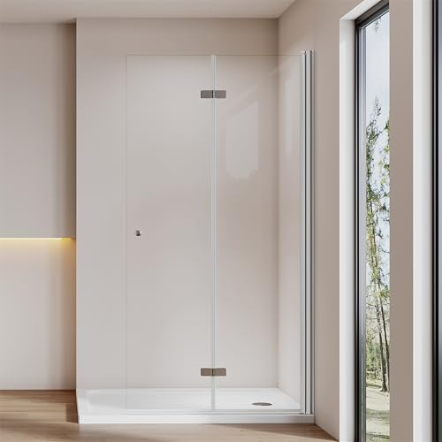 Cozynest Walk in Dusche 90x185cm Duschwand Glas Faltbar Duschfalttür | Falttür Duschwand Duschabtrennung 6mm ESG-Sicherheitsglas Hebe-Senk-Mechanismus Platzsparende