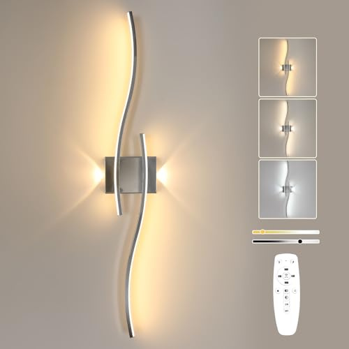 Goeco Applique da Parete Interno 89CM 29W 3000K-6500K Lampada da Parete LED Dimmerabile con Telecomando Illuminazione a LED Lunga con Funzione Memoria per Soggiorno Camera da Letto, Cromata